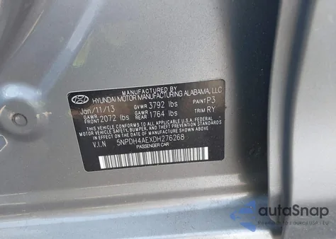 2013 Hyundai Elantra Limited z USA, uszkodzony, nr VIN 5NPDH4AEXDH276268